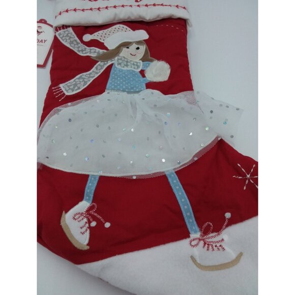 Pottery Barn Kids Audrey Ice Skater Quilted Holiday Stocking Christmas Skating - Picture 3 of 9